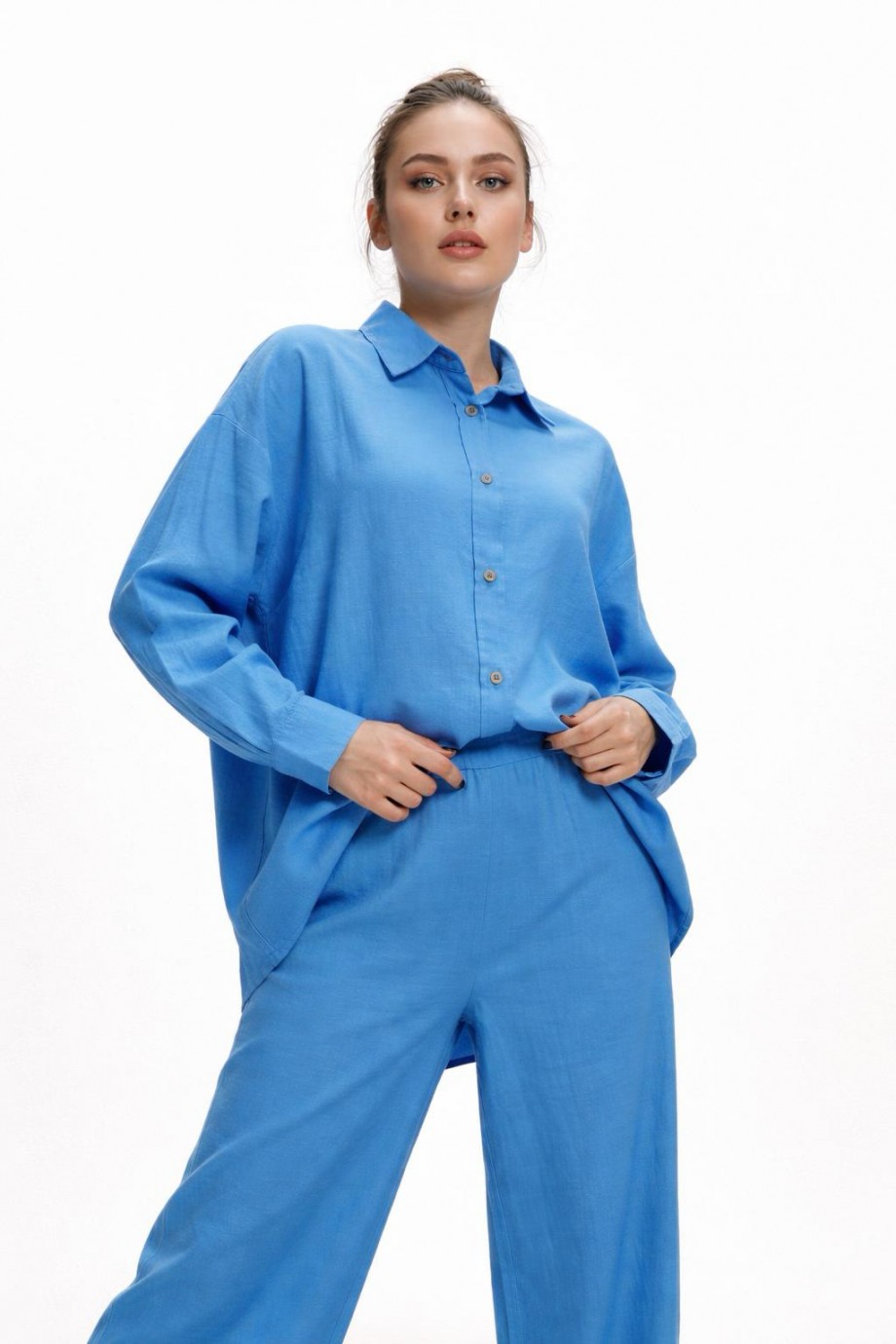 Gömlekli Basic Takım Saks Mavisi
