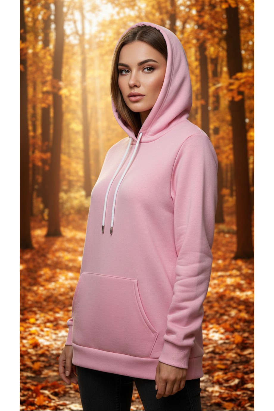 Üç İplik Şardonlu Hoodie / Sweatshirt Pembe