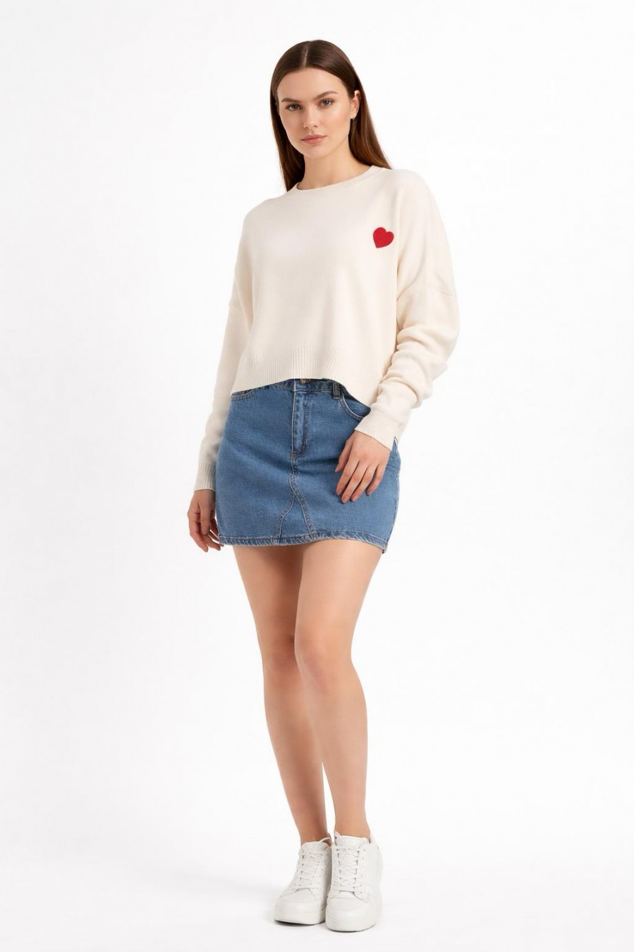 Bisiklet Yaka Triko Kazak Latte kırmızı