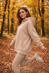 Üç İplik Şardonlu hoodie Sweatshirt Sütlü Kahve