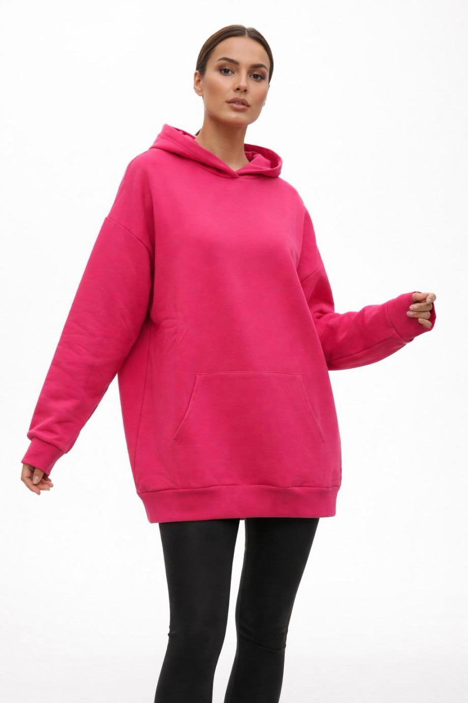 Üç İplik Şardonlu Hoodie  Sweatshirt Şeker Pembe