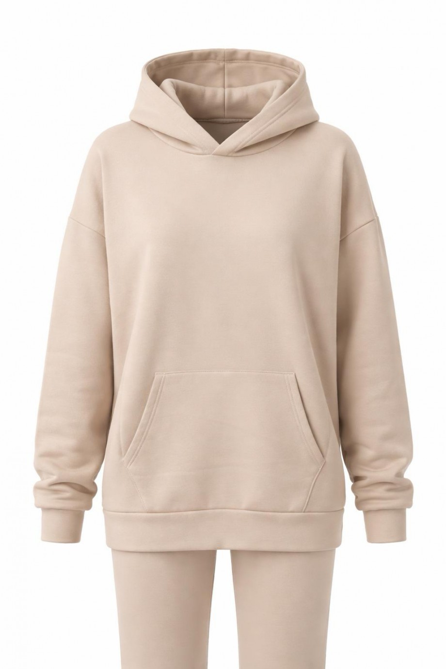 Üç İplik Şardonlu hoodie Sweatshirt Sütlü Kahve