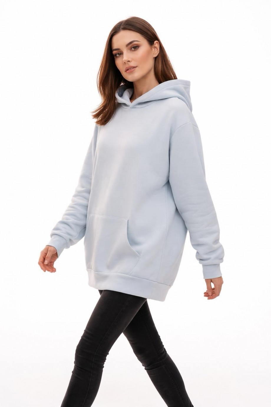 Üç İplik Şardonlu Hoodie Sweatshirt Unisex  mavi