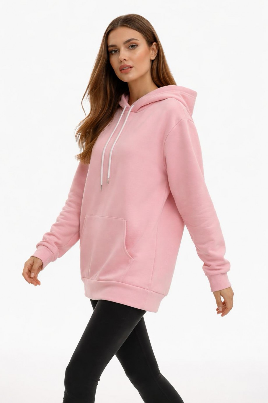 Üç İplik Şardonlu Hoodie / Sweatshirt Pembe