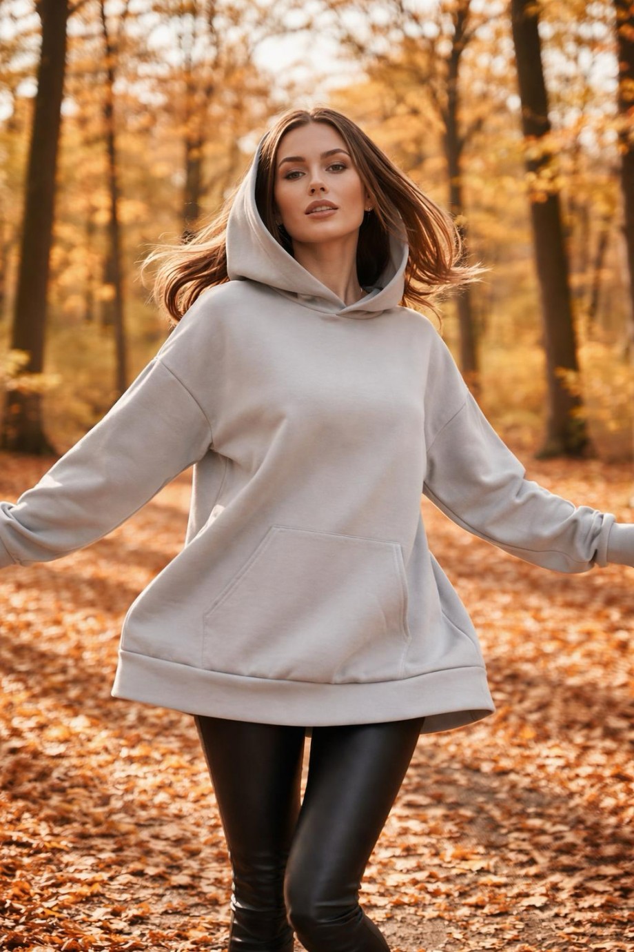 Üç İplik Şardonlu hoodie Sweatshirt  Açık Gri