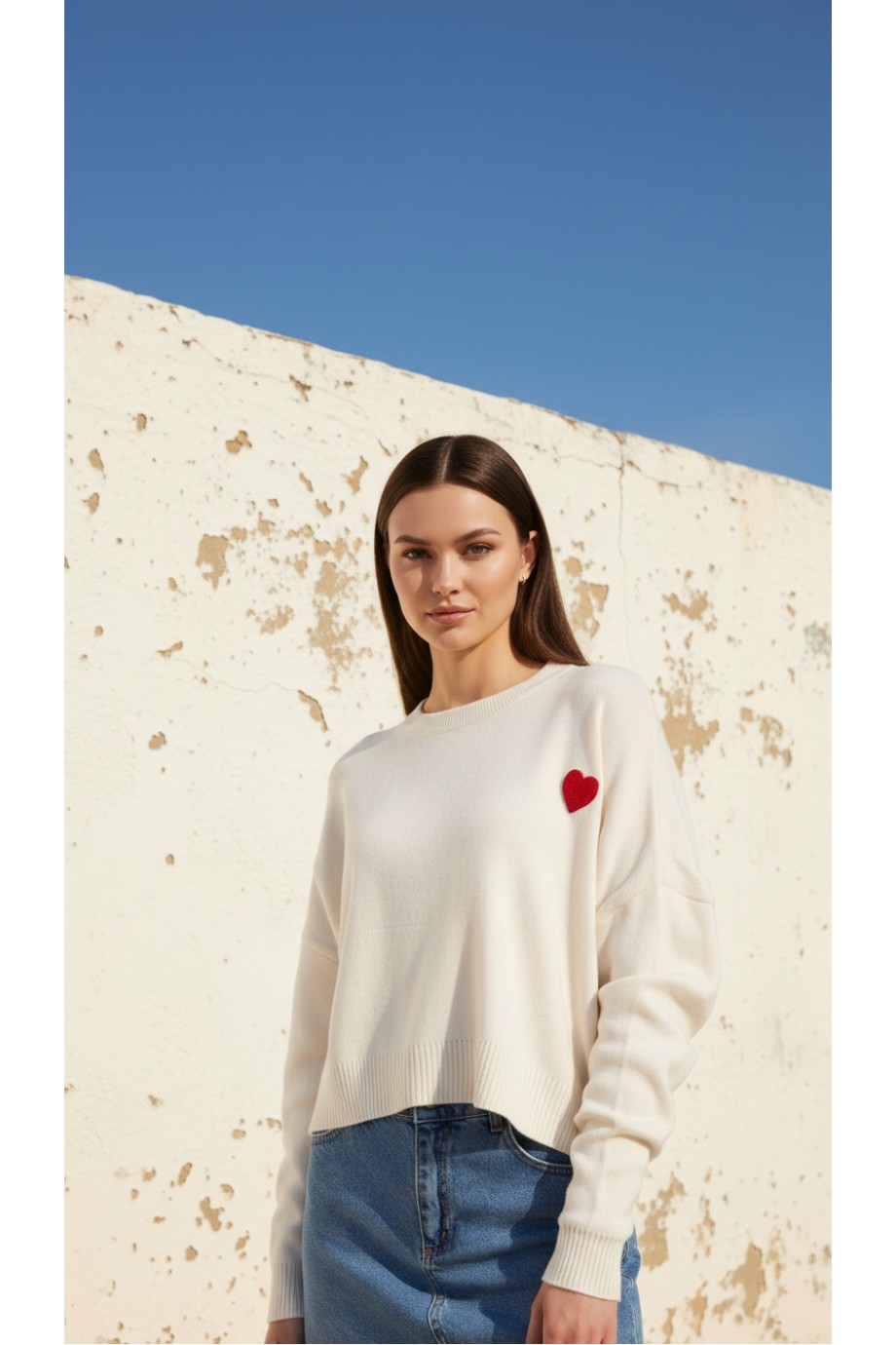 Bisiklet Yaka Triko Kazak Latte kırmızı