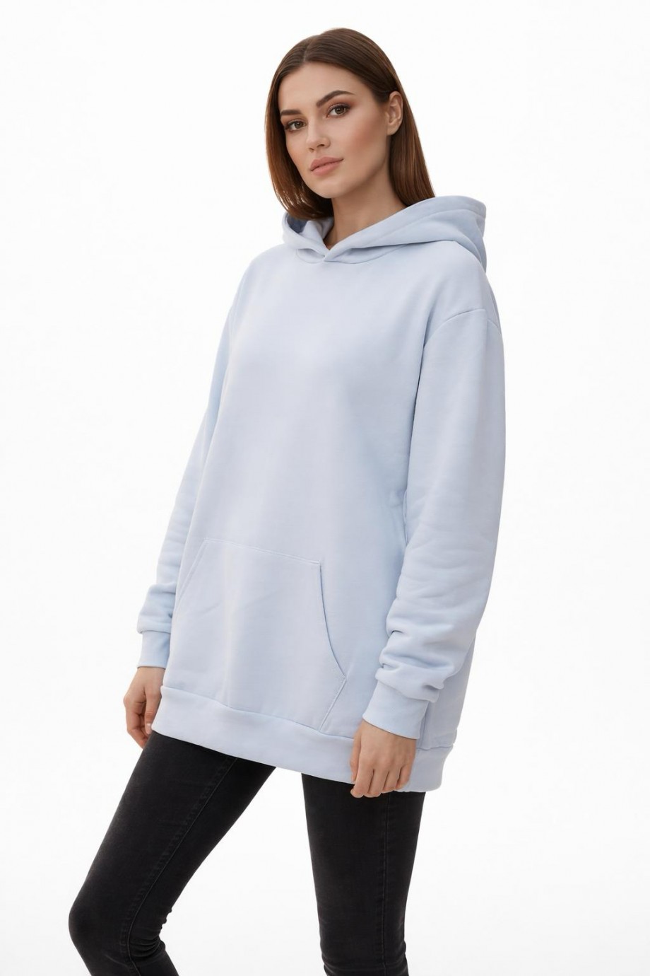 Üç İplik Şardonlu Hoodie Sweatshirt Unisex  mavi