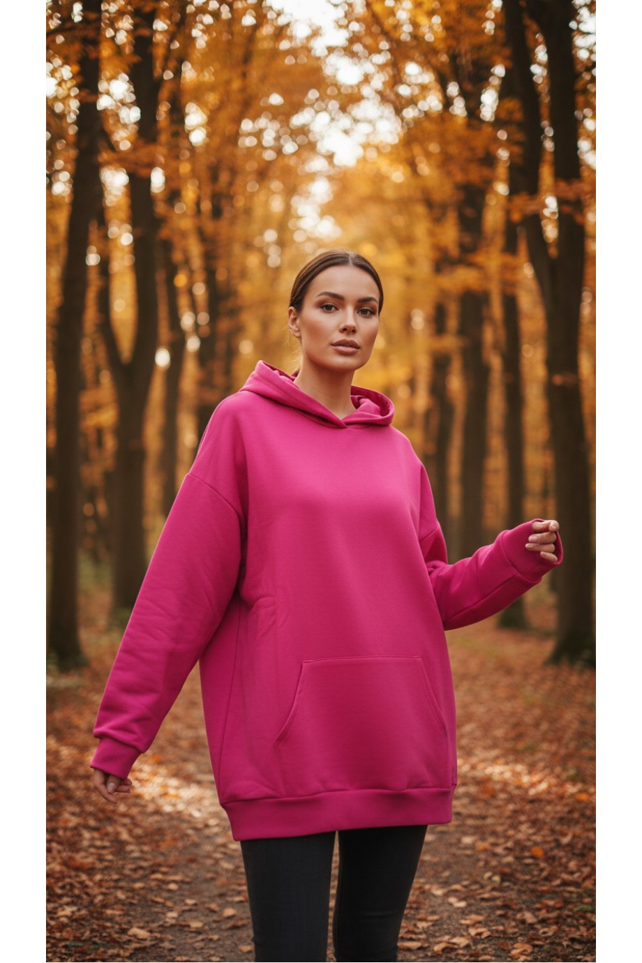 Üç İplik Şardonlu Hoodie  Sweatshirt Şeker Pembe
