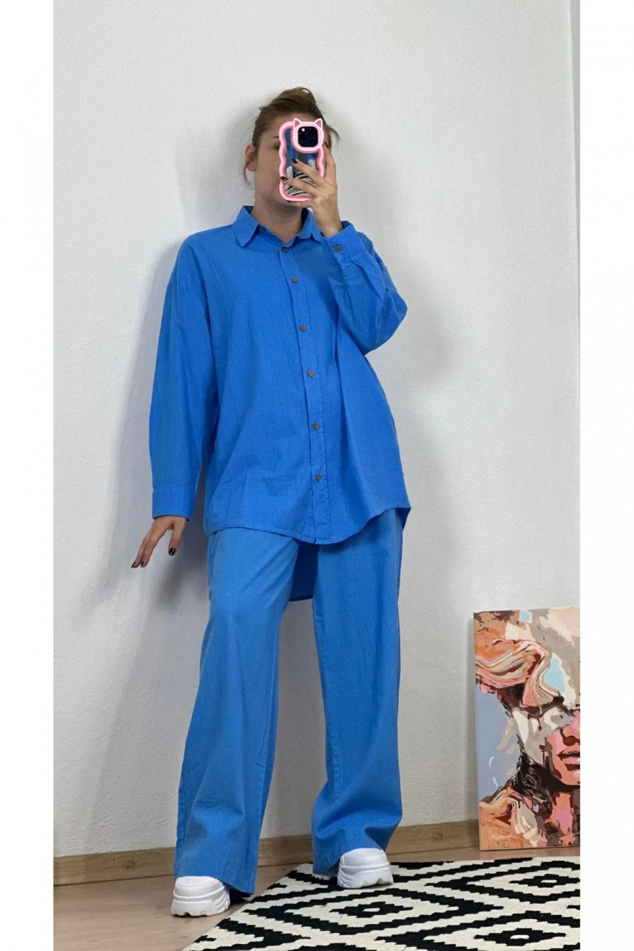 Gömlekli Basic Takım Saks Mavisi