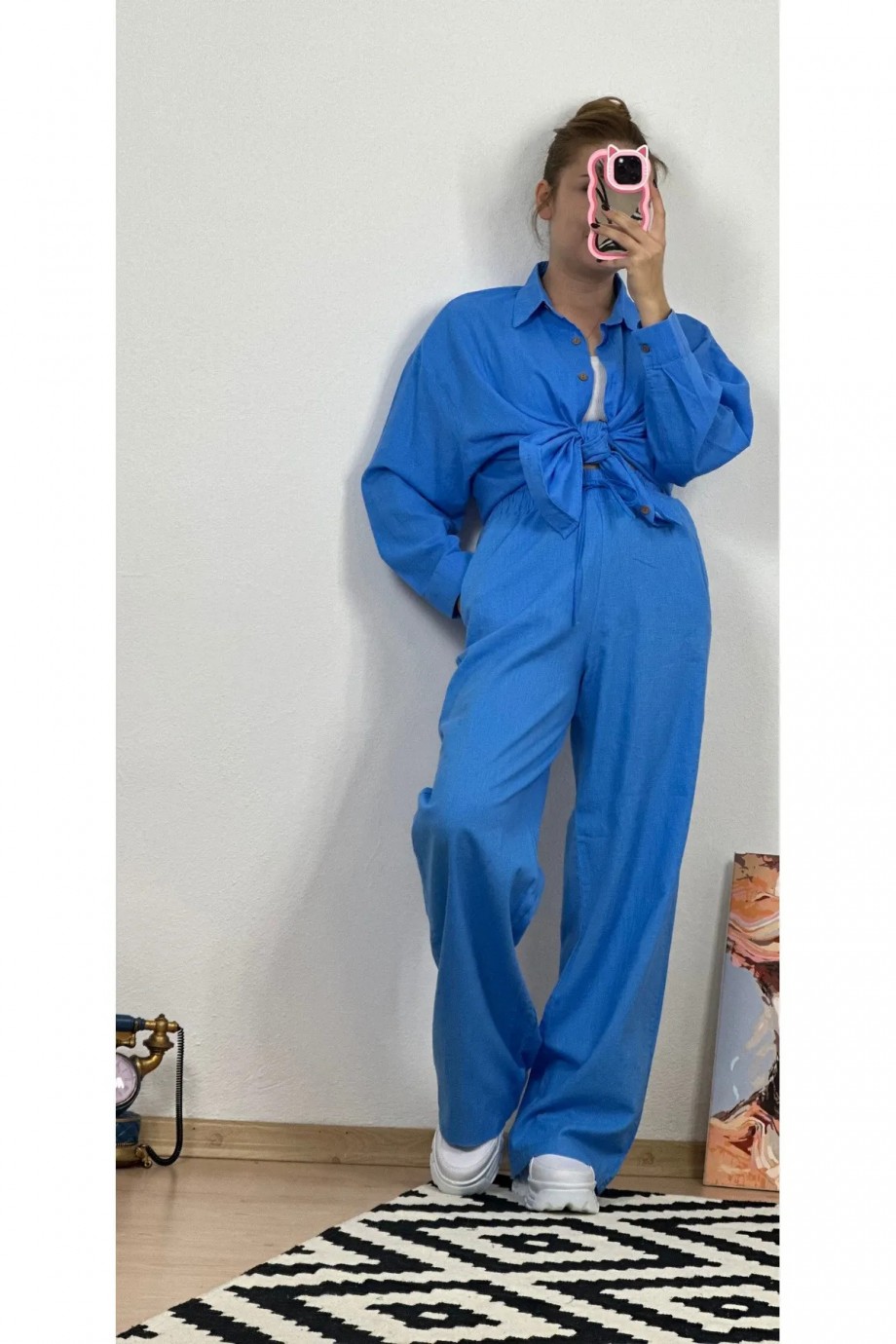 Gömlekli Basic Takım Saks Mavisi