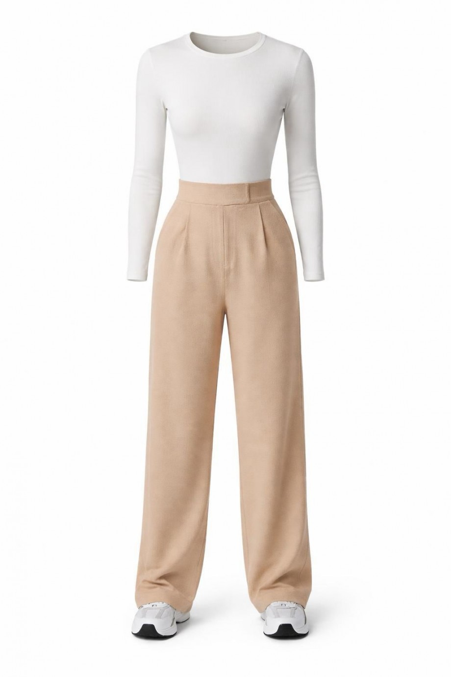Palazzo Pantolon Likralı Cırt Kapama Bej