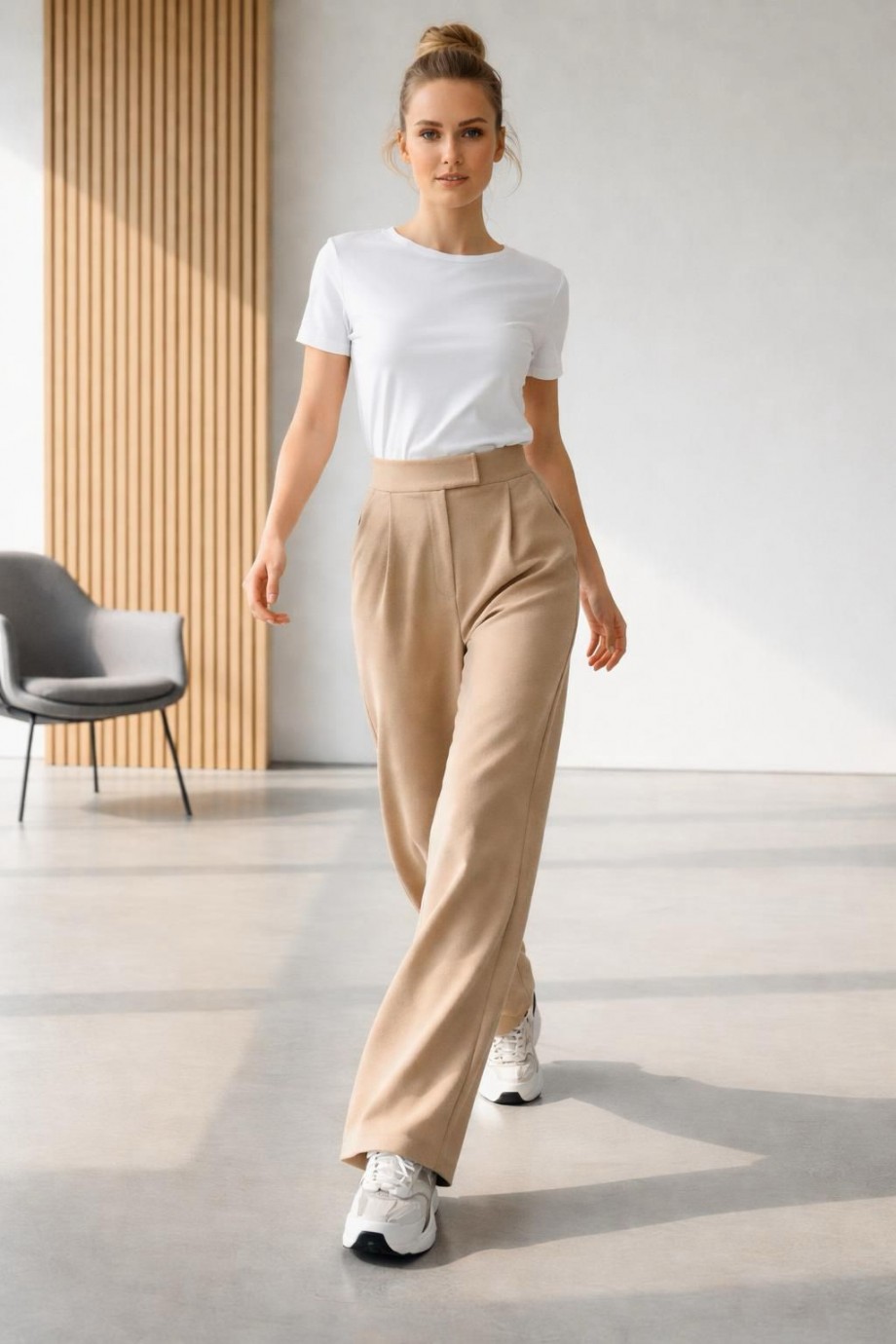 Palazzo Pantolon Likralı Cırt Kapama Bej