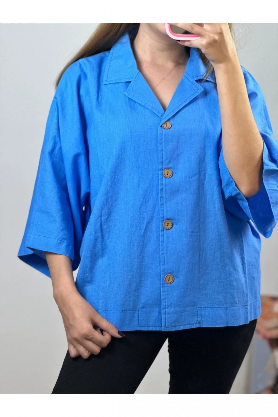 Yarasa Kol Gömlek Saks Mavisi