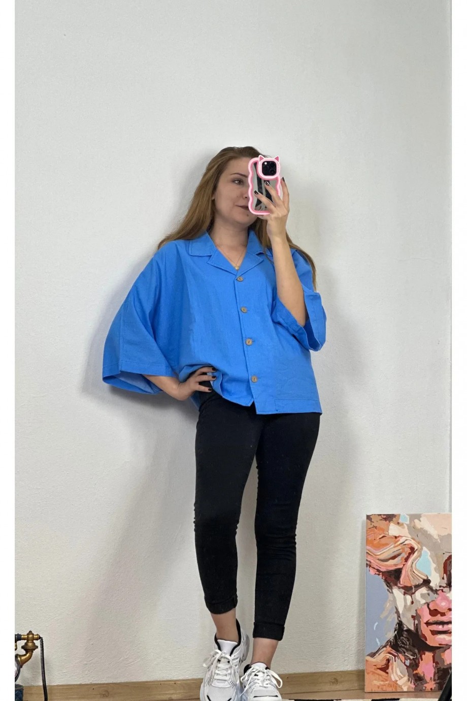 Yarasa Kol Gömlek Saks Mavisi