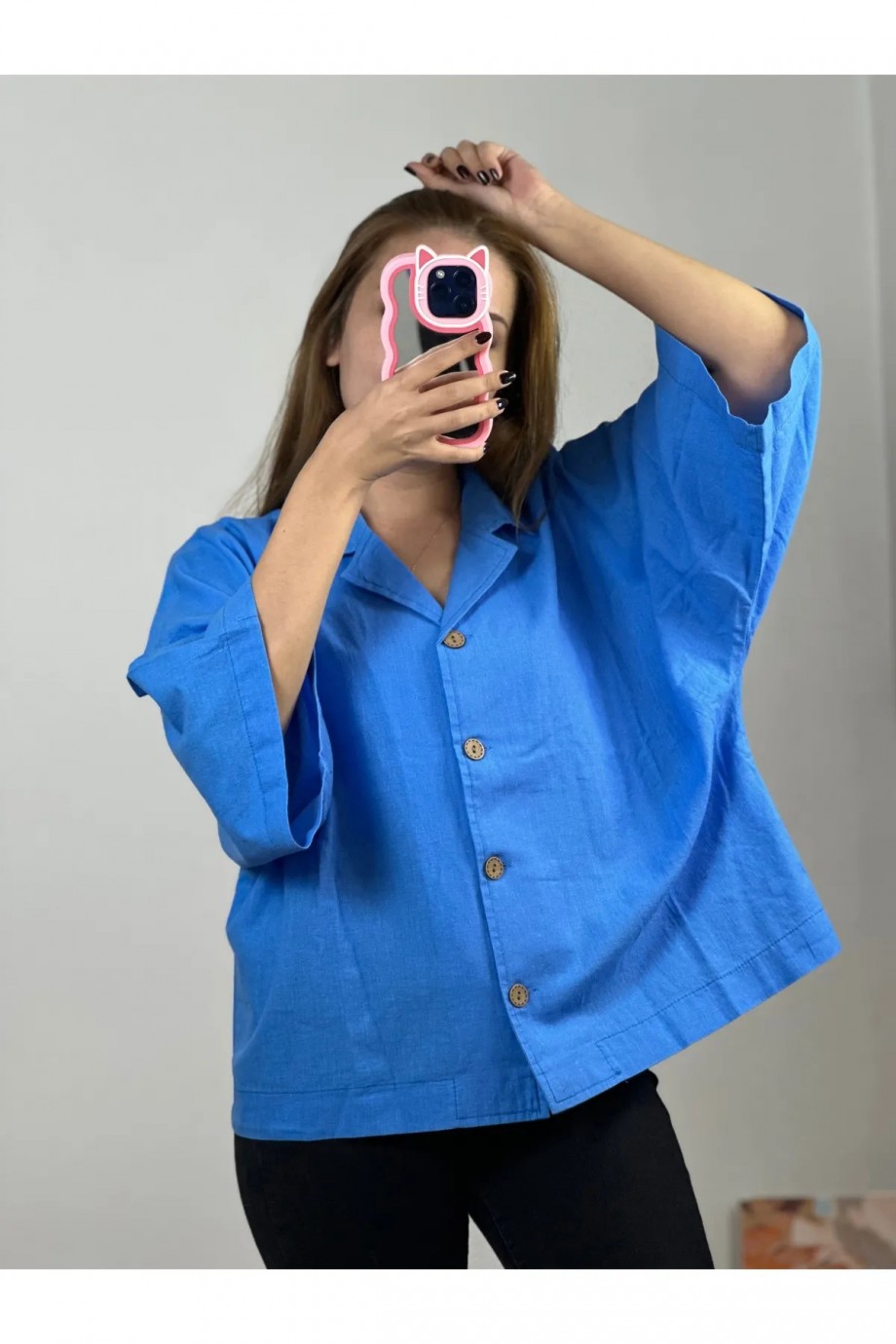Yarasa Kol Gömlek Saks Mavisi